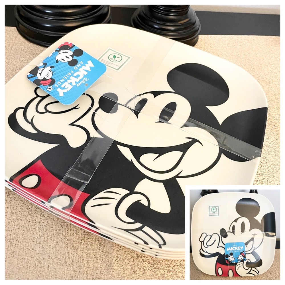 NWT Set of 4 Disney MICKEY MOUSE Bamboo Dinner Plates